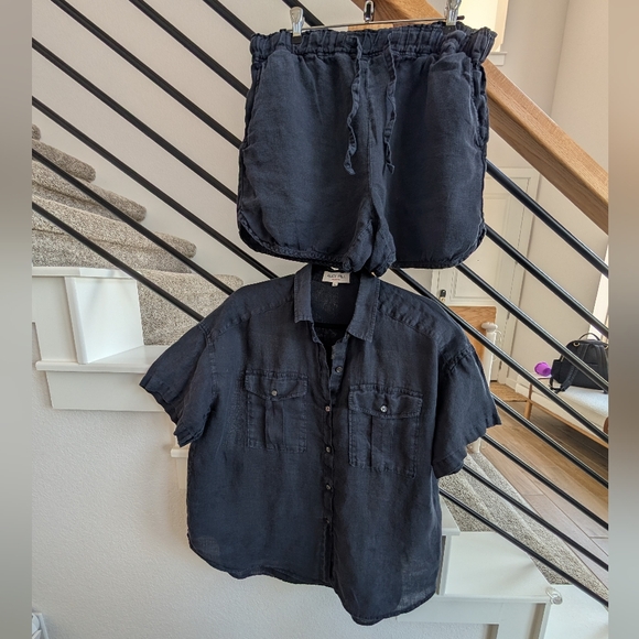 Alex Mill Navy Linen Utility Shirt and Shorts Set - Picture 1 of 2